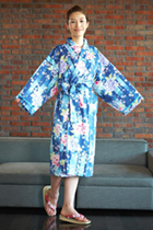 Superfine bathrobe  Peony garden in light blue