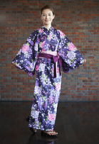 Superfine Yukata  Peony garden in purple